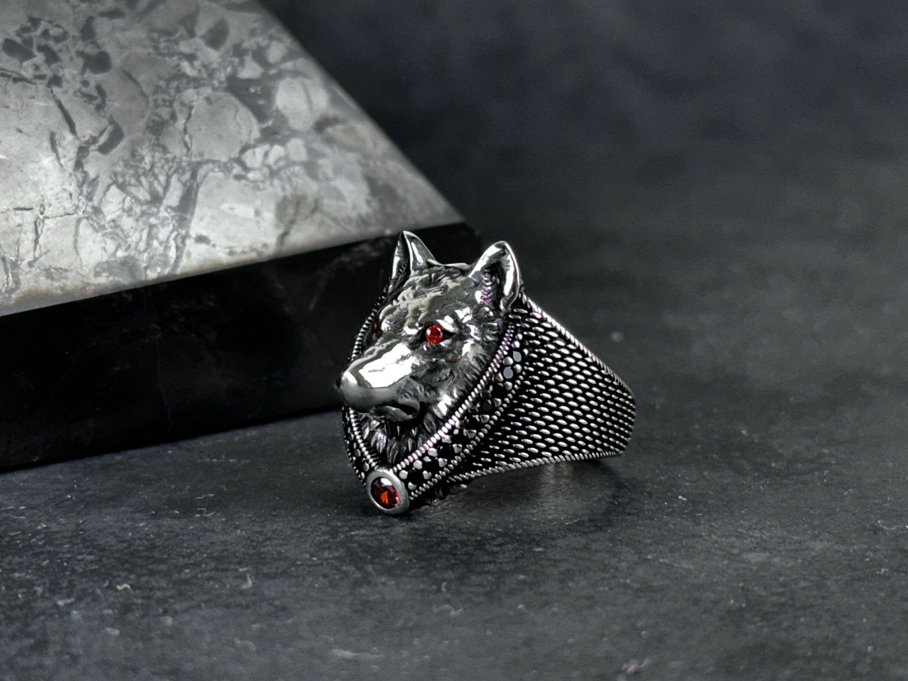 Sterling Silver Wolf Ring: Handmade Men's Statement Jewelry