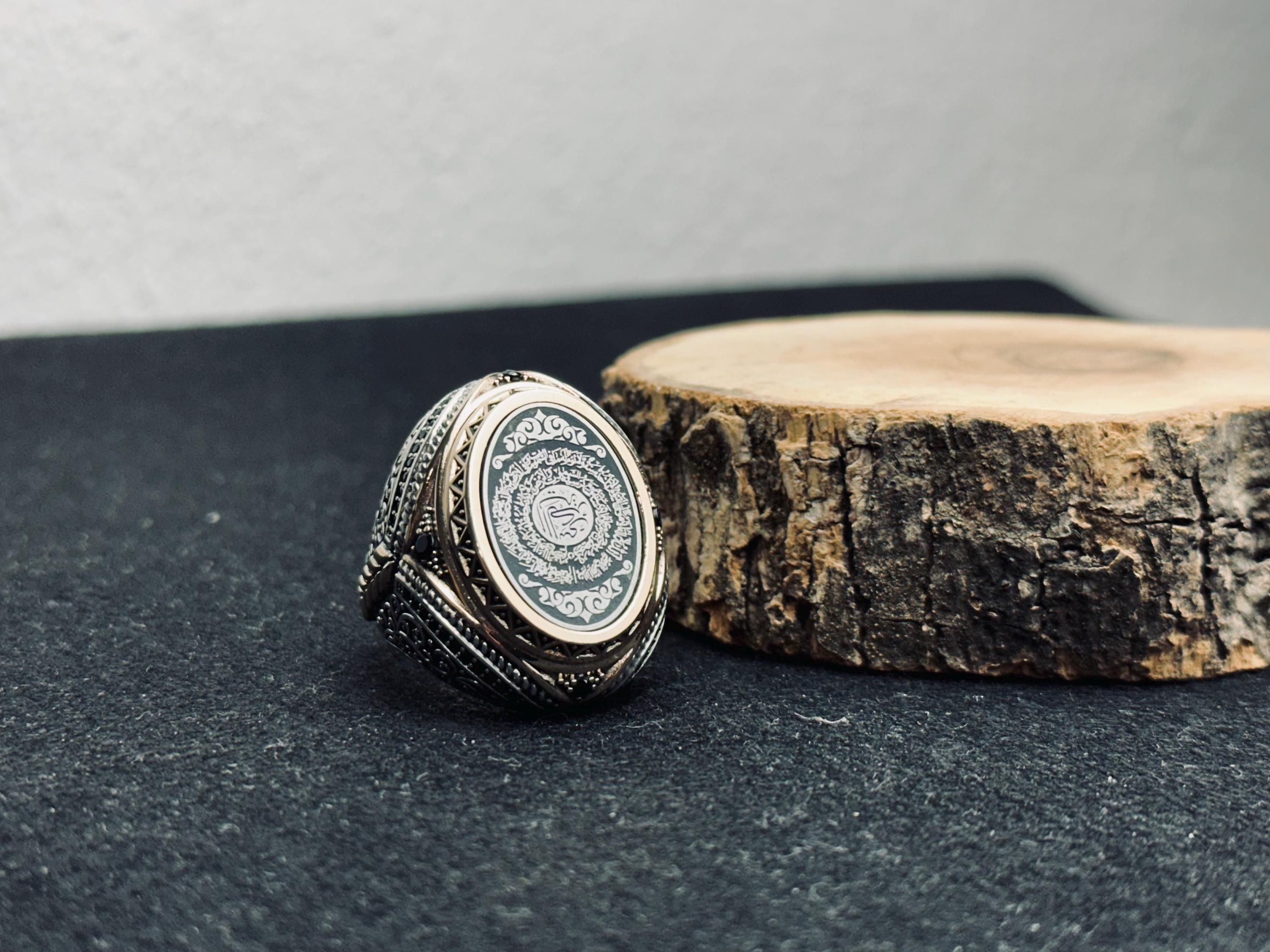 Silver Men's Ring - Handmade Oval with Arabic Surah Engraving