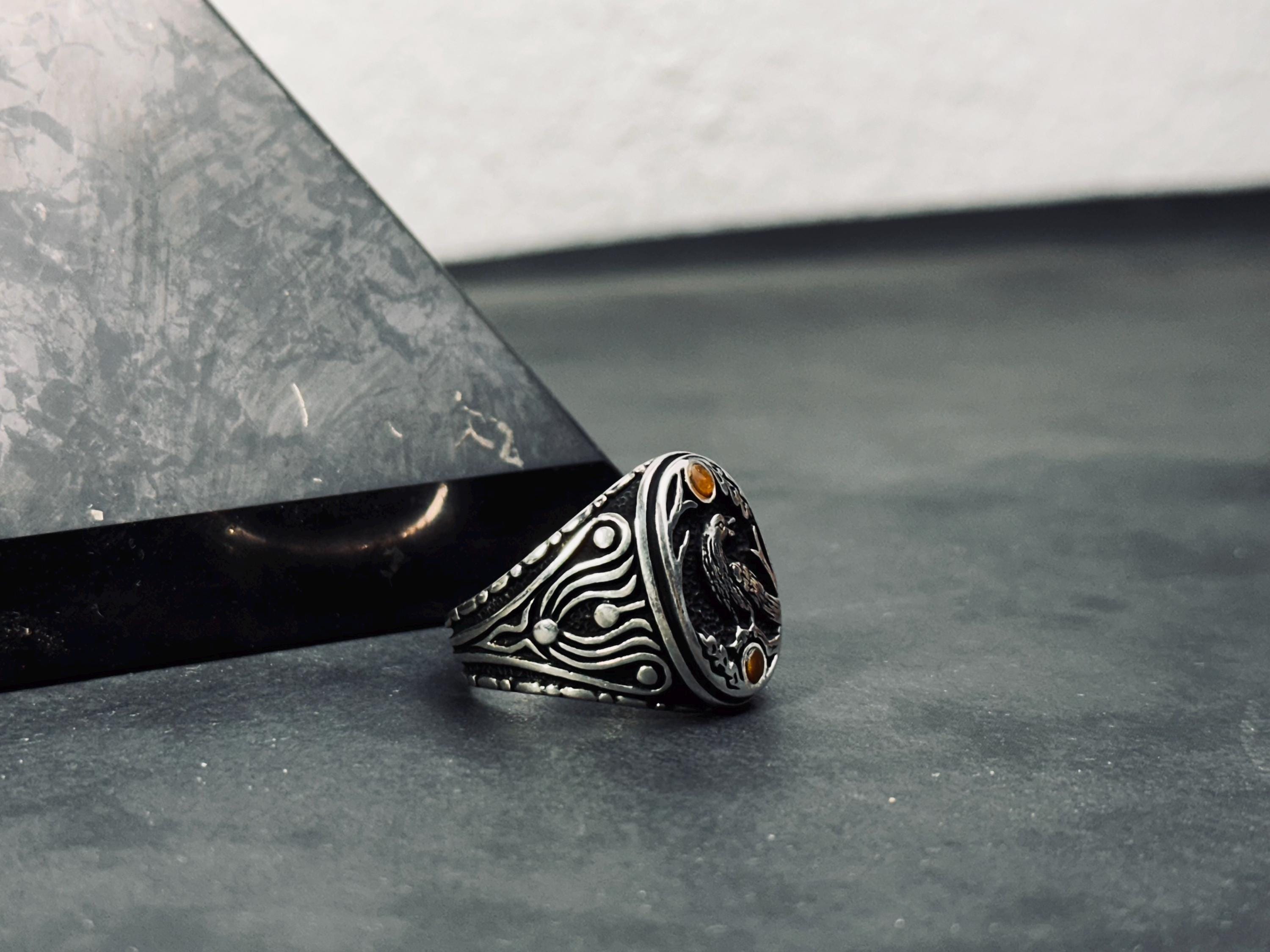 Raven Ring: Sterling Silver Engraved Animal Jewelry (Size Options)