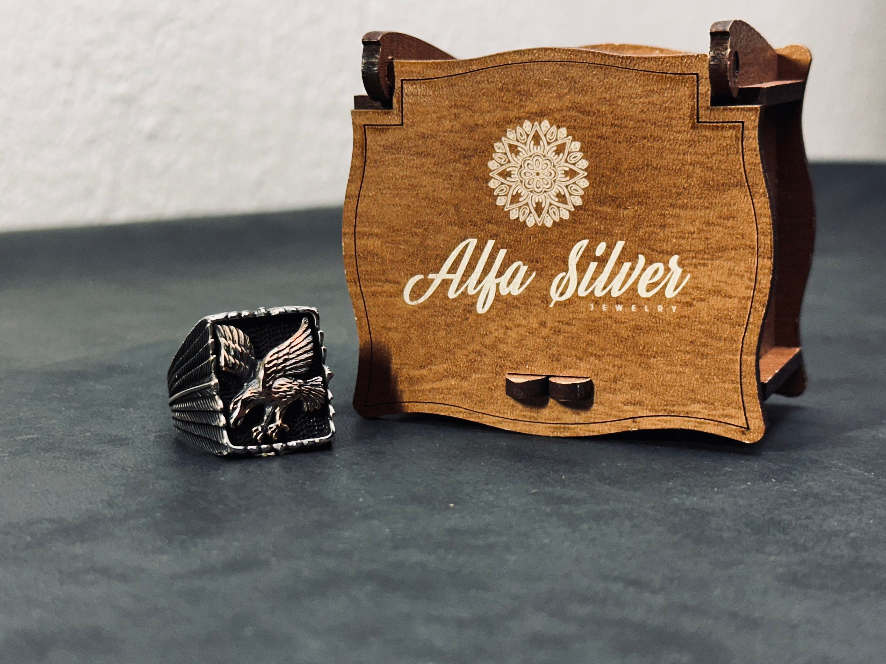 Thunderbird Ring: Oxidized Sterling Silver Eagle Band (Handmade)