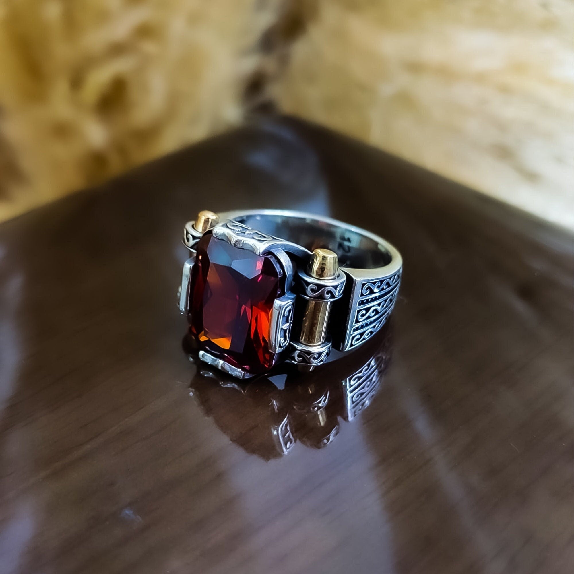 Red Zircon Sterling Silver Ring - Courage Series Statement Piece