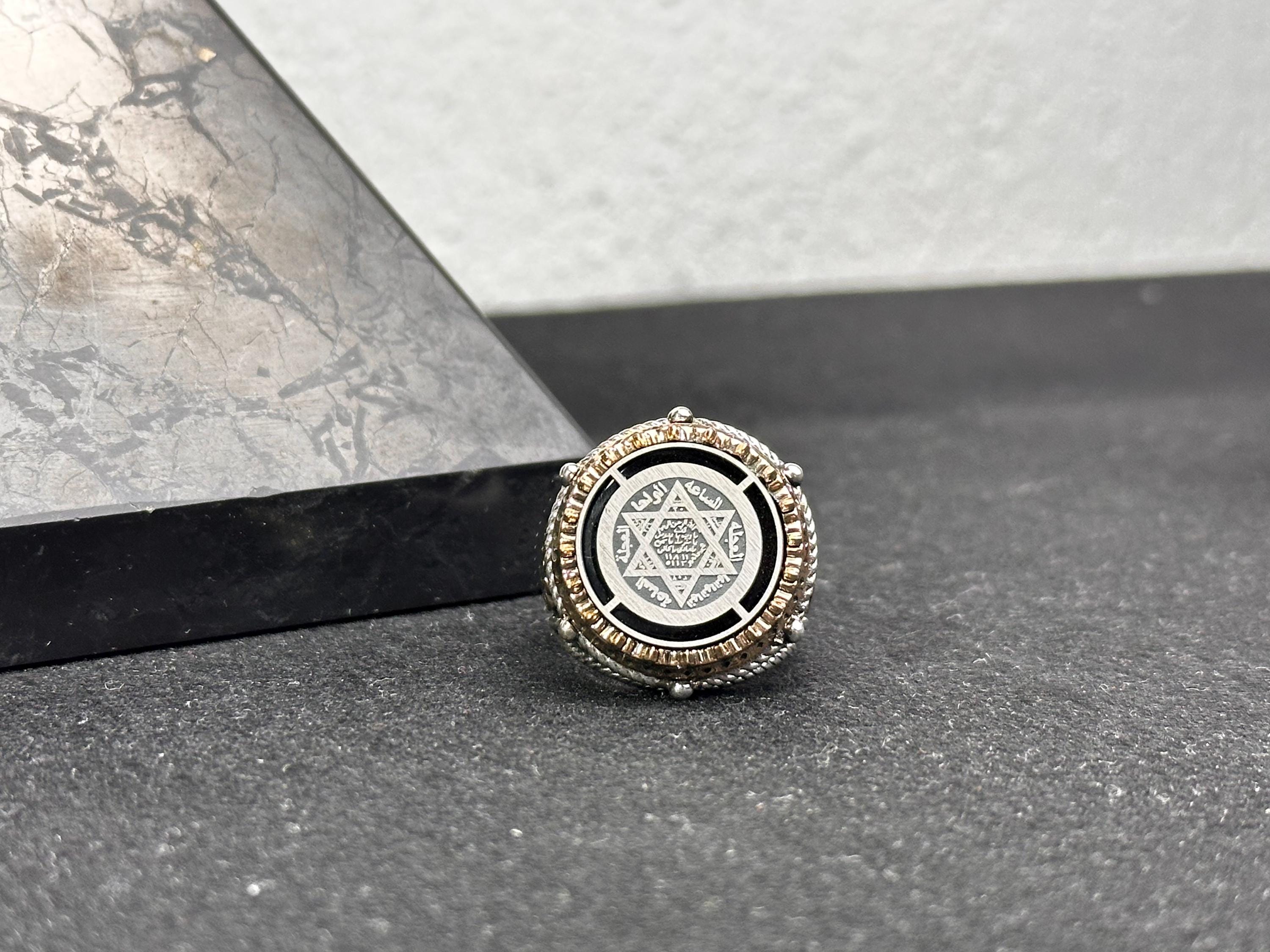 Engraved Solomon Seal Ring - Sterling Silver Handmade Men's Jewelry