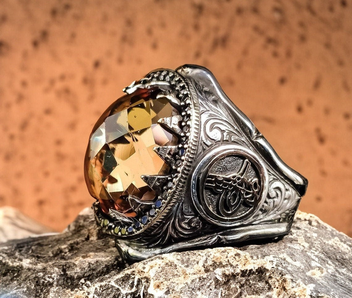 Sultanit Men's Ring - Handmade Sterling Silver, Color Change Stone