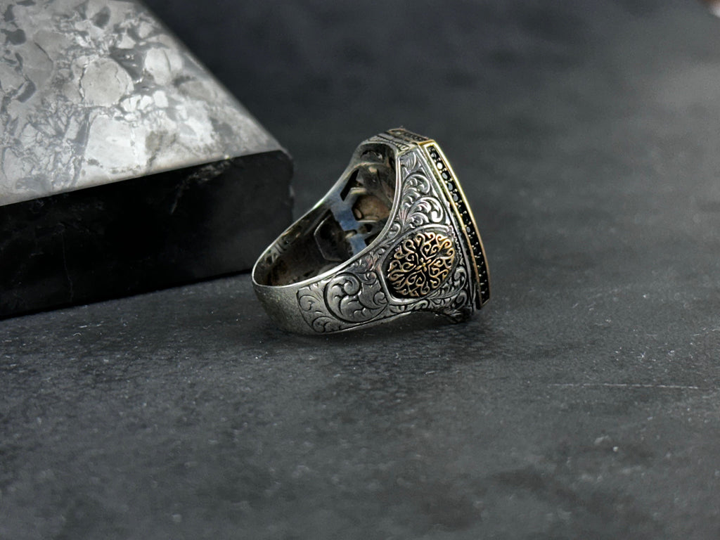 Sterling Silver Seal of Solomon Ring: Green Zircon Spiritual Design