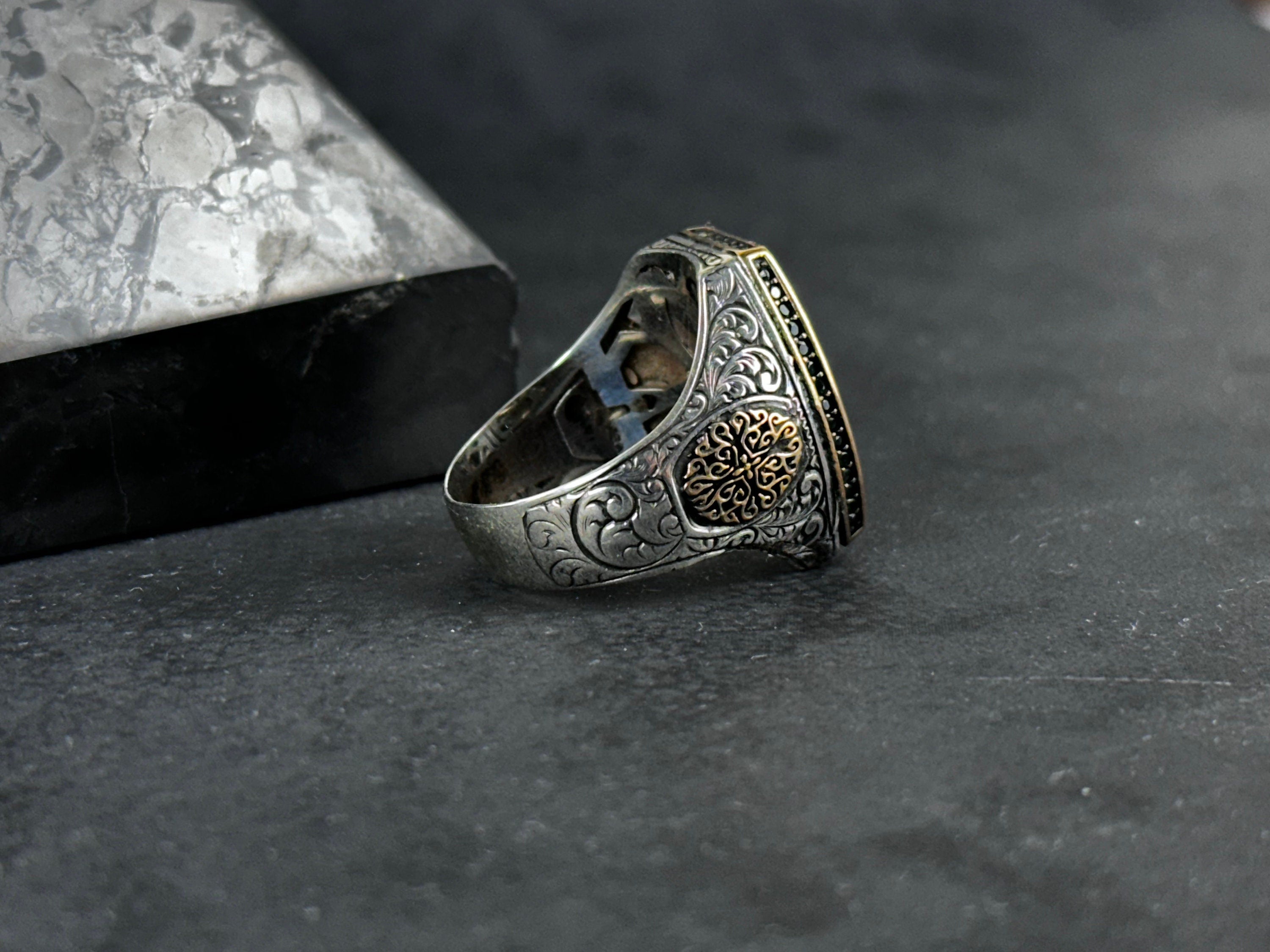 Sterling Silver Seal of Solomon Ring: Green Zircon Spiritual Design