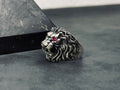 Lion Zodiac Sterling Silver Ring, Cubic Zirconia Eyes (Handmade)