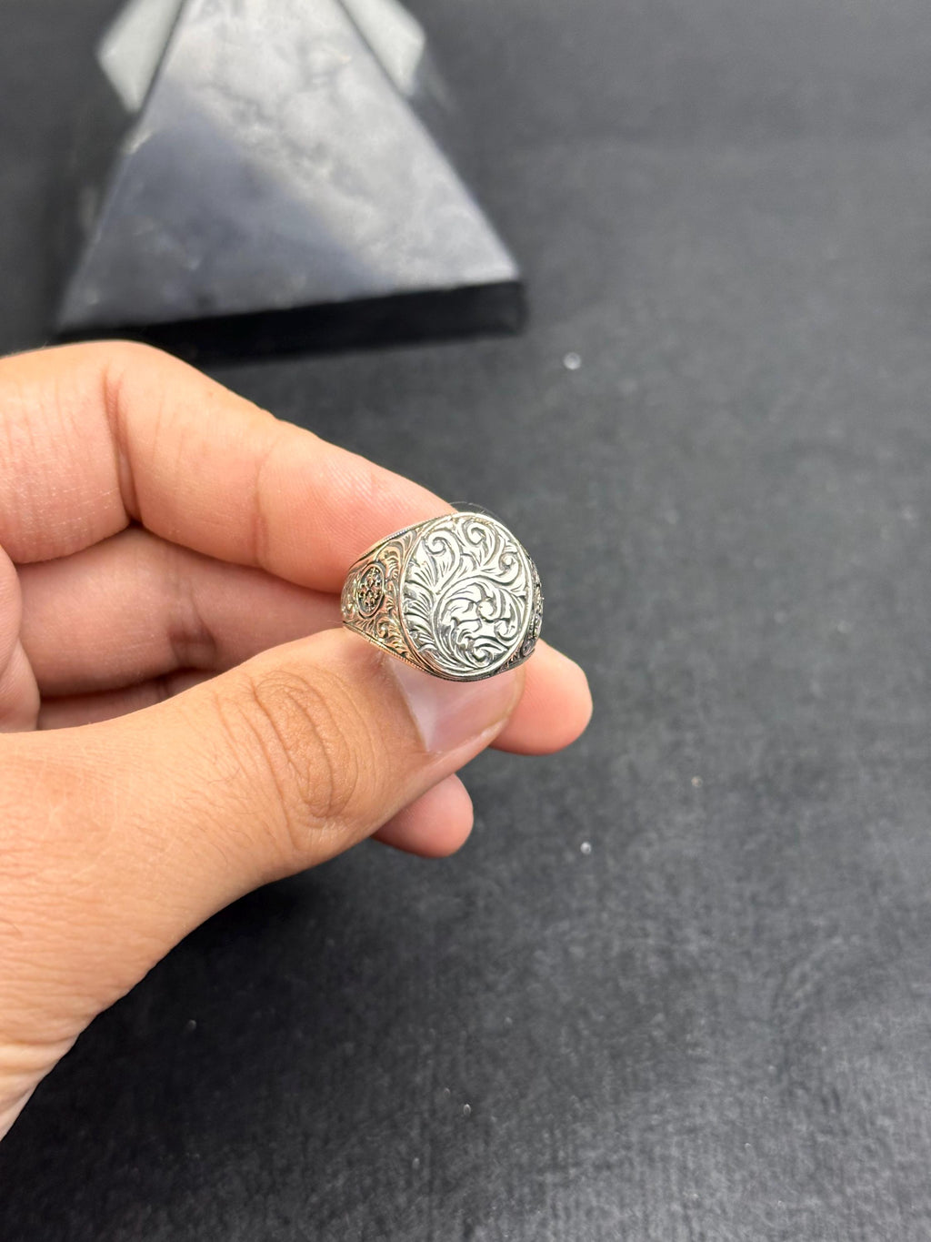Engraved Owl Silver Ring - Handmade Greek Style Band