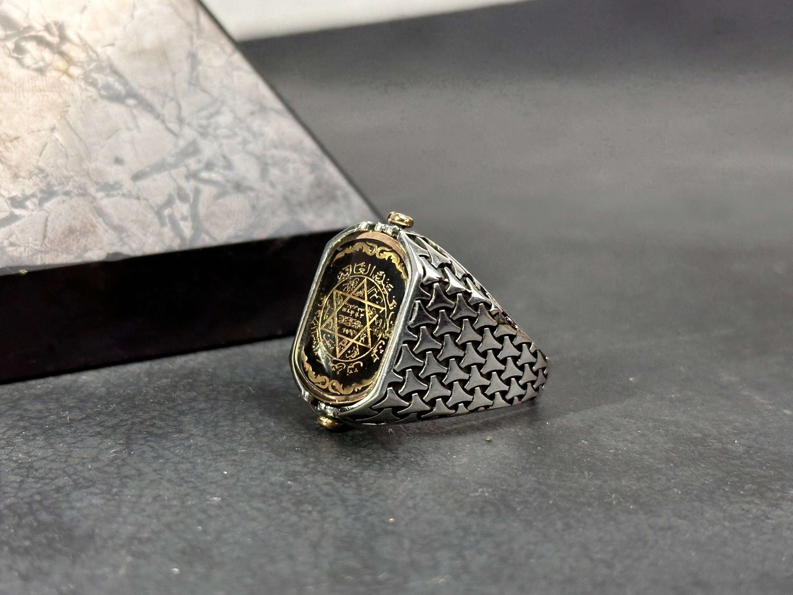 Seal of Solomon Onyx Ring, Double-Sided Sterling Silver (Men's Size)