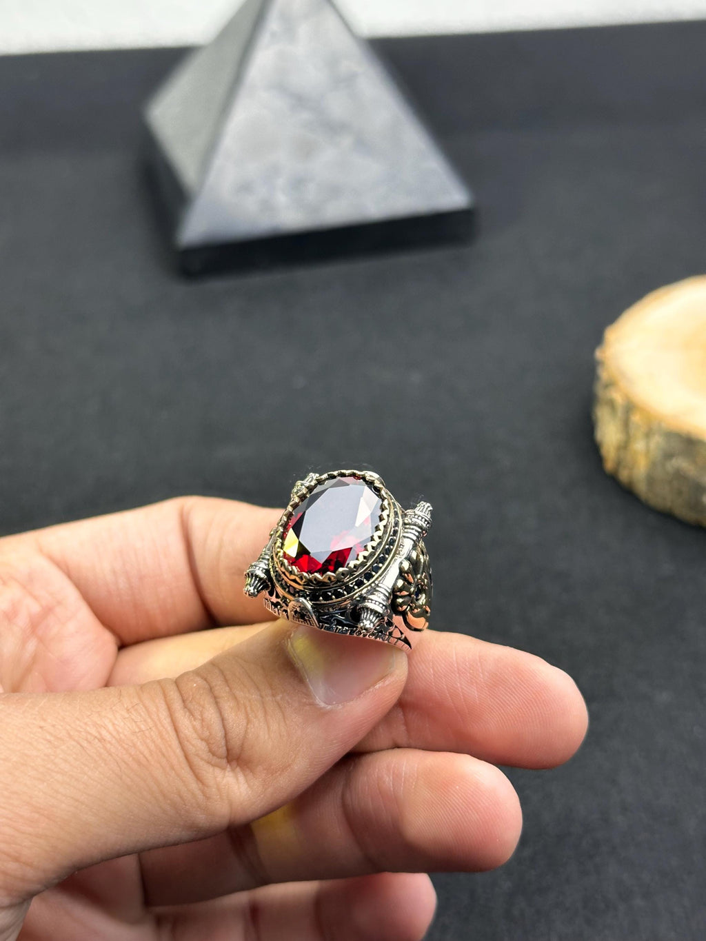 Red Zirconium Stone Ring: Sterling Silver Handmade Jewelry