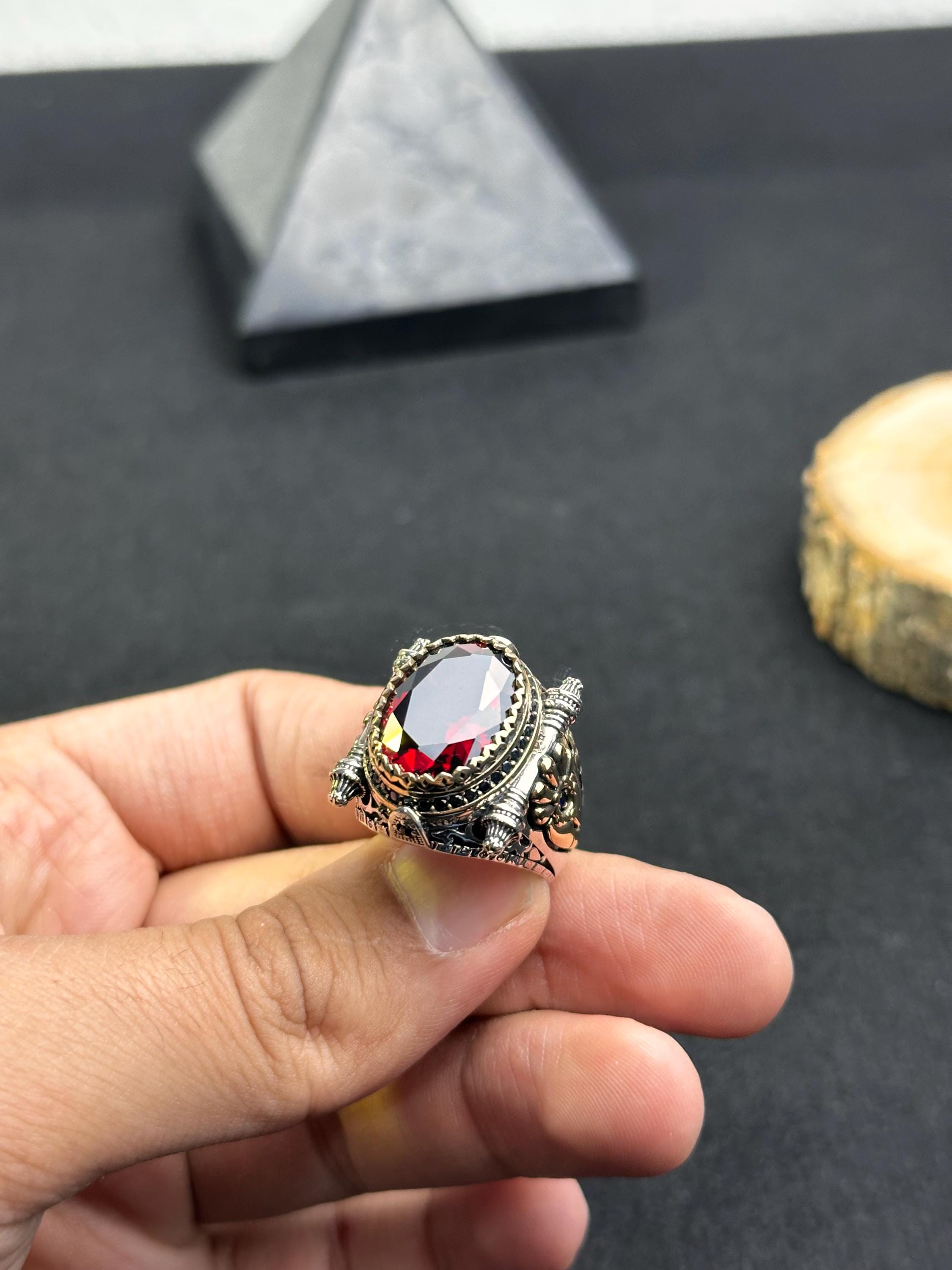 Red Zirconium Stone Ring: Sterling Silver Handmade Jewelry