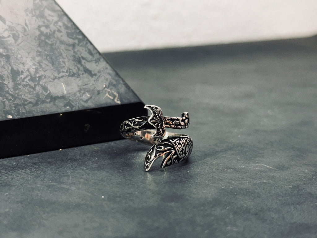 Zulfiqar Sword Ring: Handmade Sterling Silver (Adjustable, Oxidized)