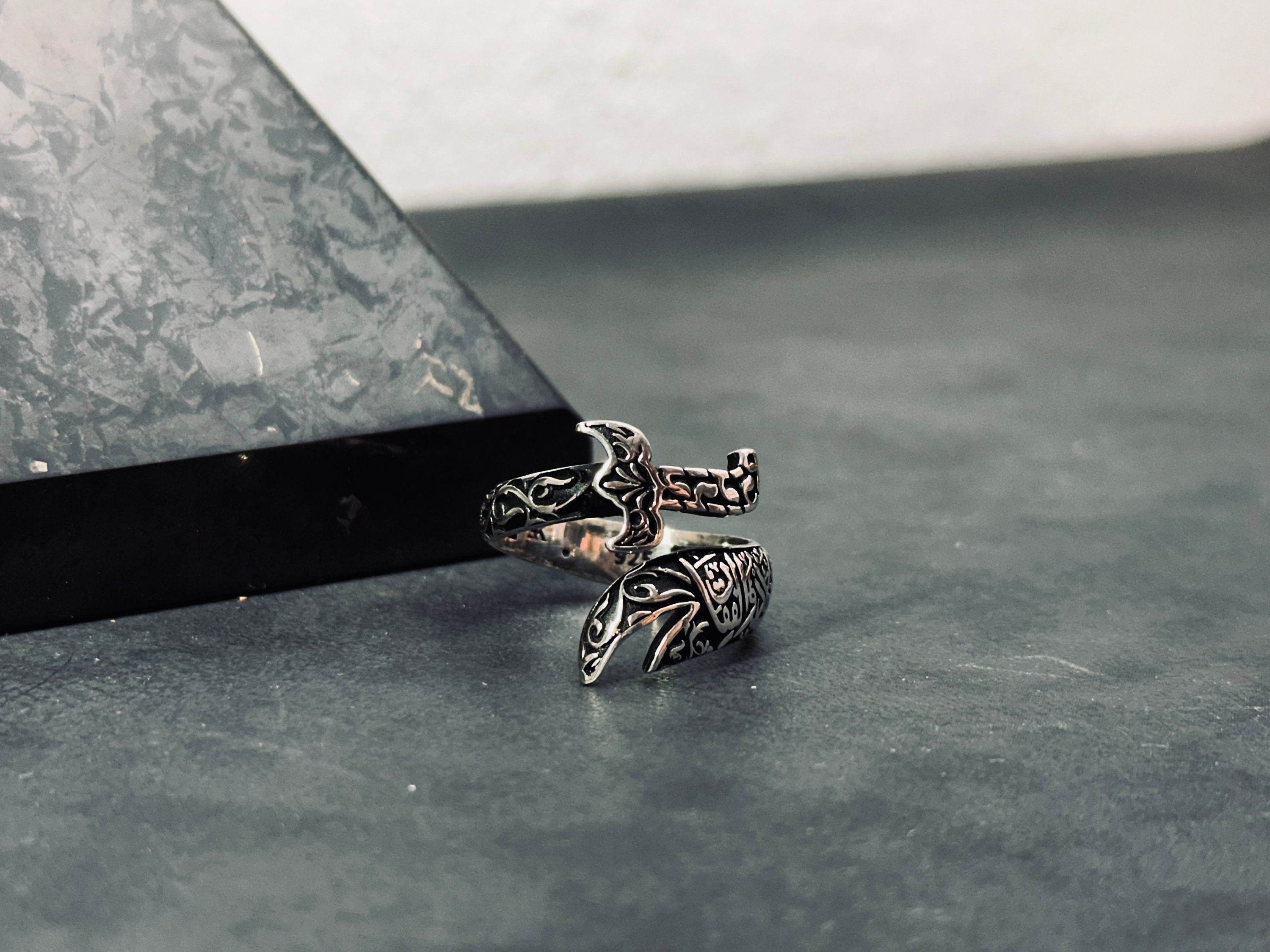Zulfiqar Sword Ring: Handmade Sterling Silver (Adjustable, Oxidized)