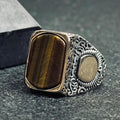 Sterling Silver Men's Ring: Square Tiger Eye Gemstone