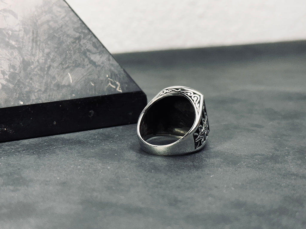Wolf and Moon Ring: Sterling Silver Handmade - Celestial Detail