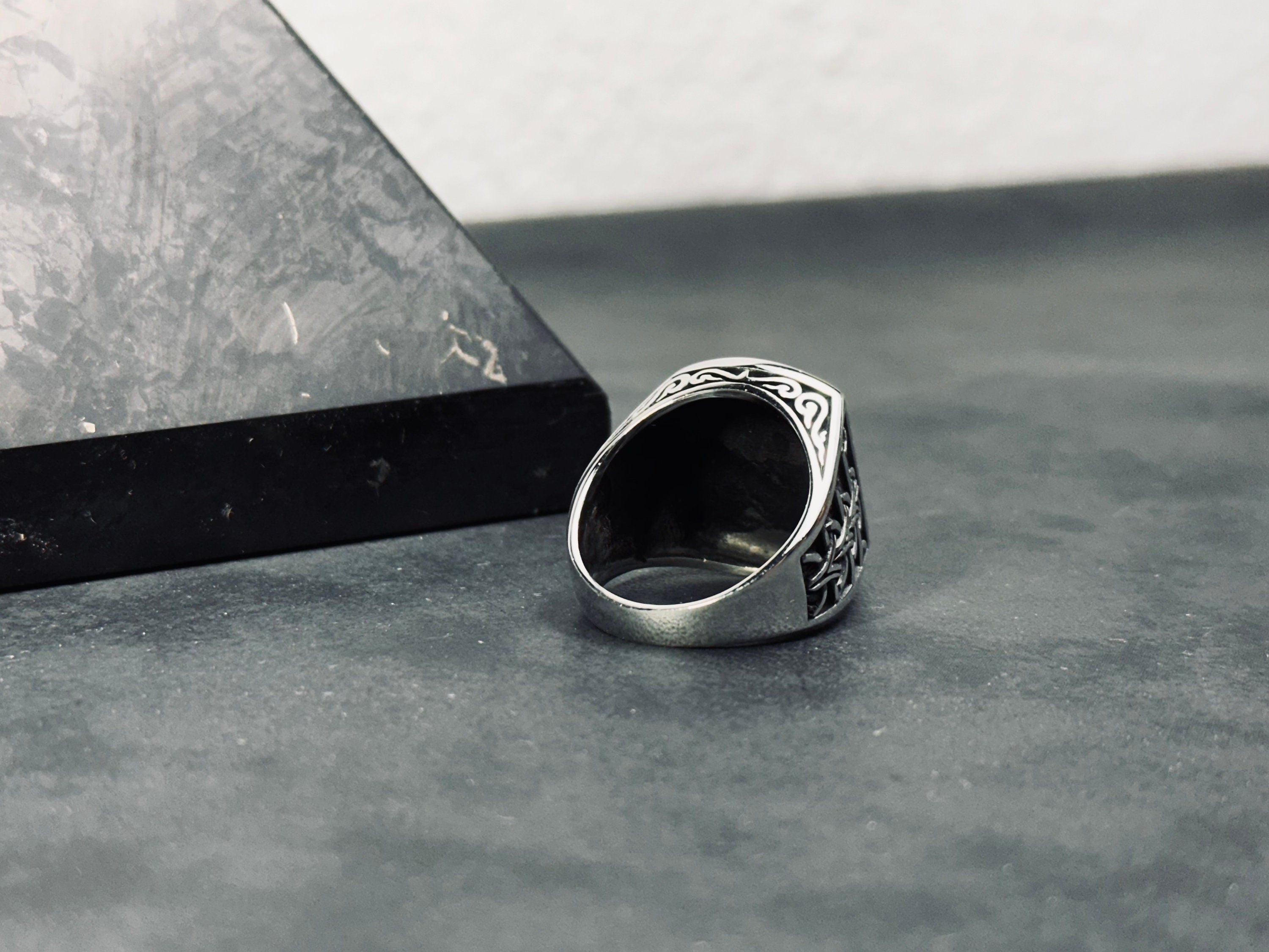 Wolf and Moon Ring: Sterling Silver Handmade - Celestial Detail