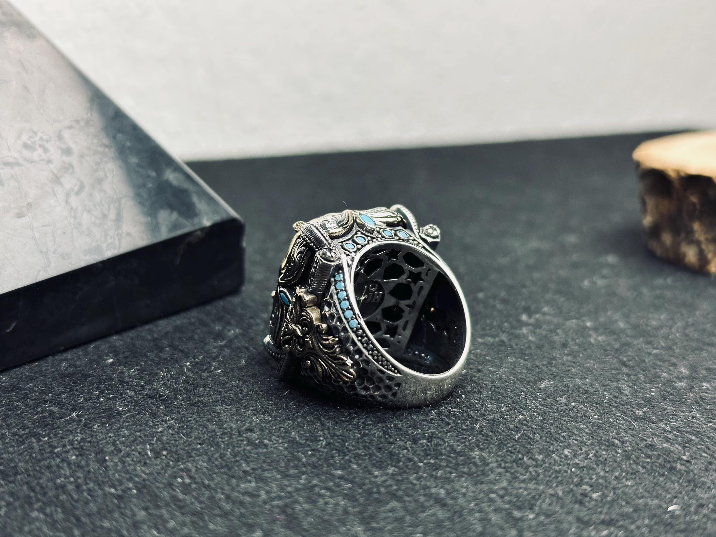 Men's Statement Ring: Large Aquamarine Square Gem - Sterling Silver
