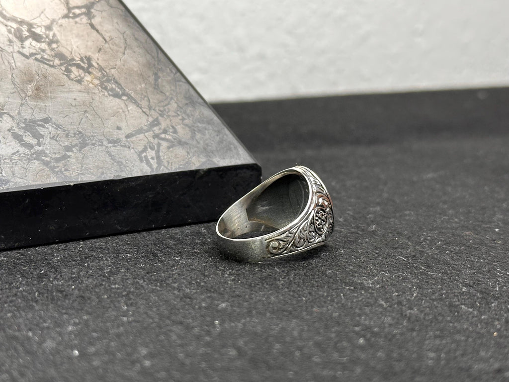 Engraved Owl Silver Ring - Handmade Greek Style Band