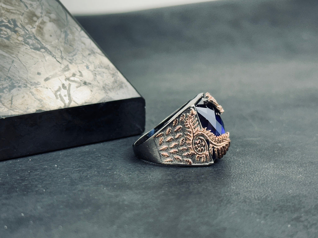 Blue Zircon Dragon Tail Ring - Sterling Silver Statement Jewelry