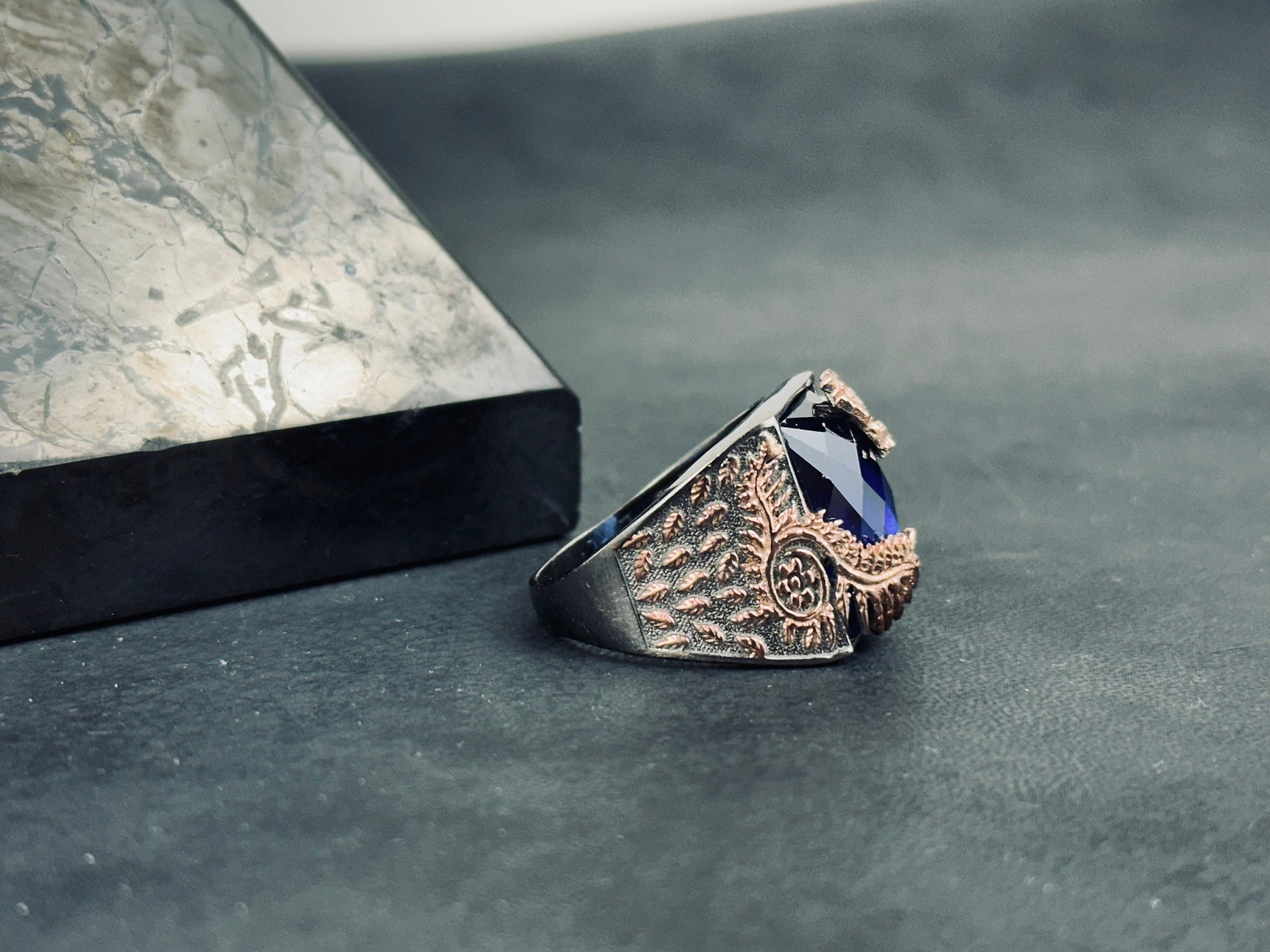 Blue Zircon Dragon Tail Ring - Sterling Silver Statement Jewelry