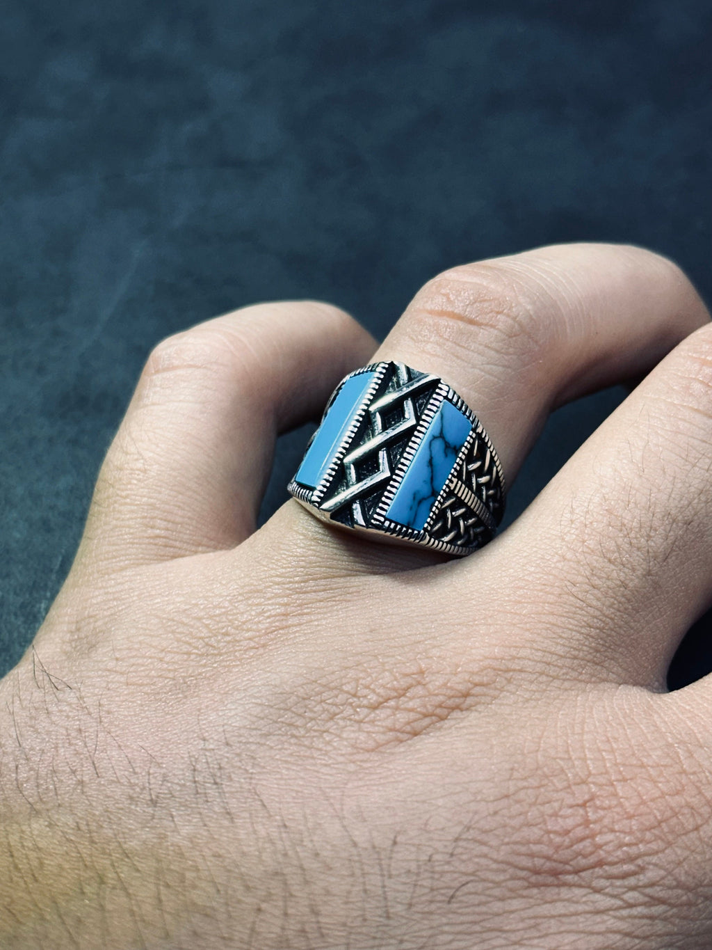 Turquoise Silver Ring, Handmade Gemstone, Minimalist Style (925 Sterling)