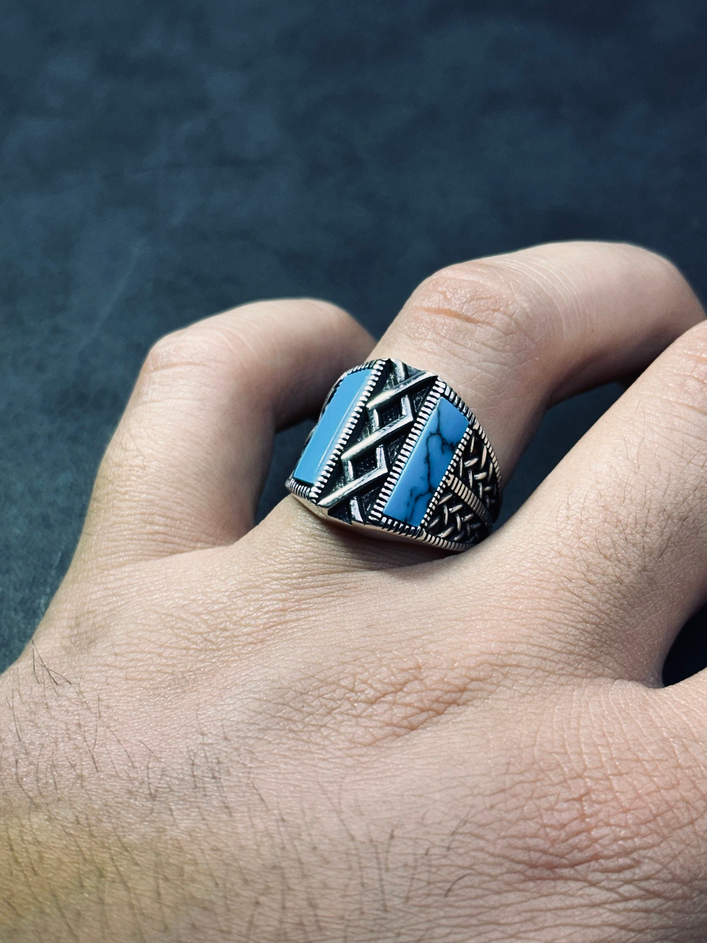 Turquoise Silver Ring, Handmade Gemstone, Minimalist Style (925 Sterling)
