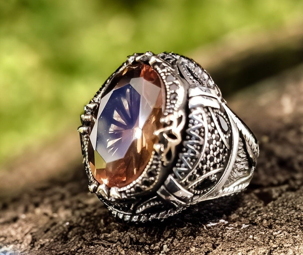 Sterling Silver Sultanite Ring, Handmade Color-Changing Gemstone (Men's Size)