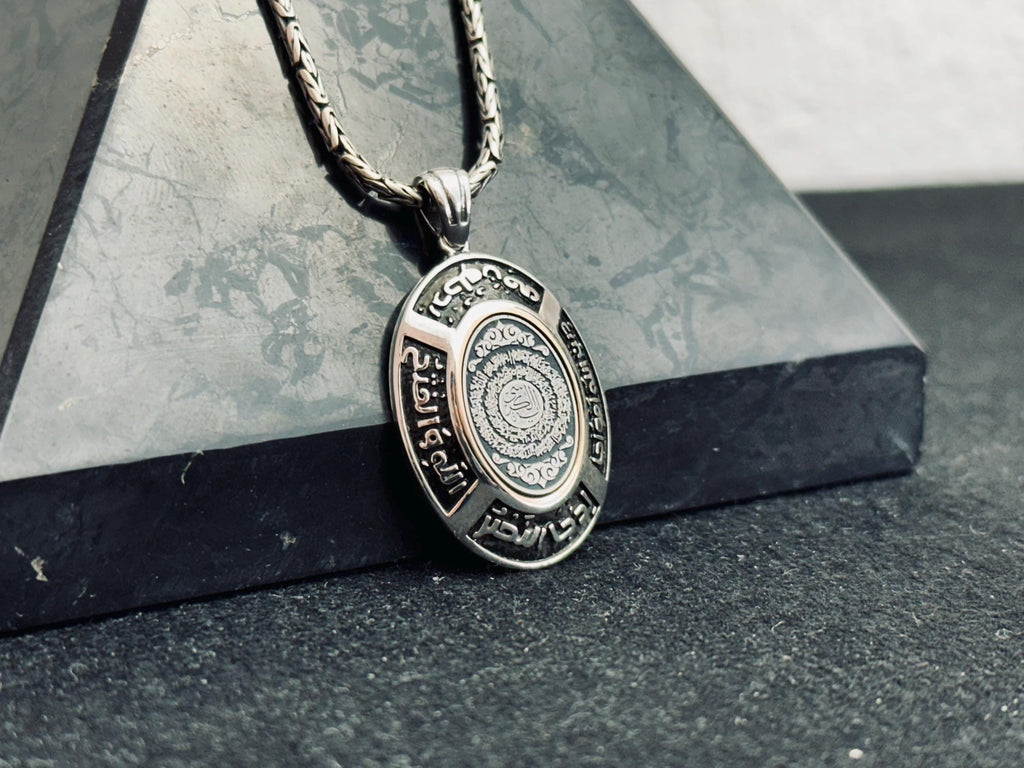 Islamic Silver Pendant Necklace, Arabic Calligraphy (Handmade, Turkish Design)