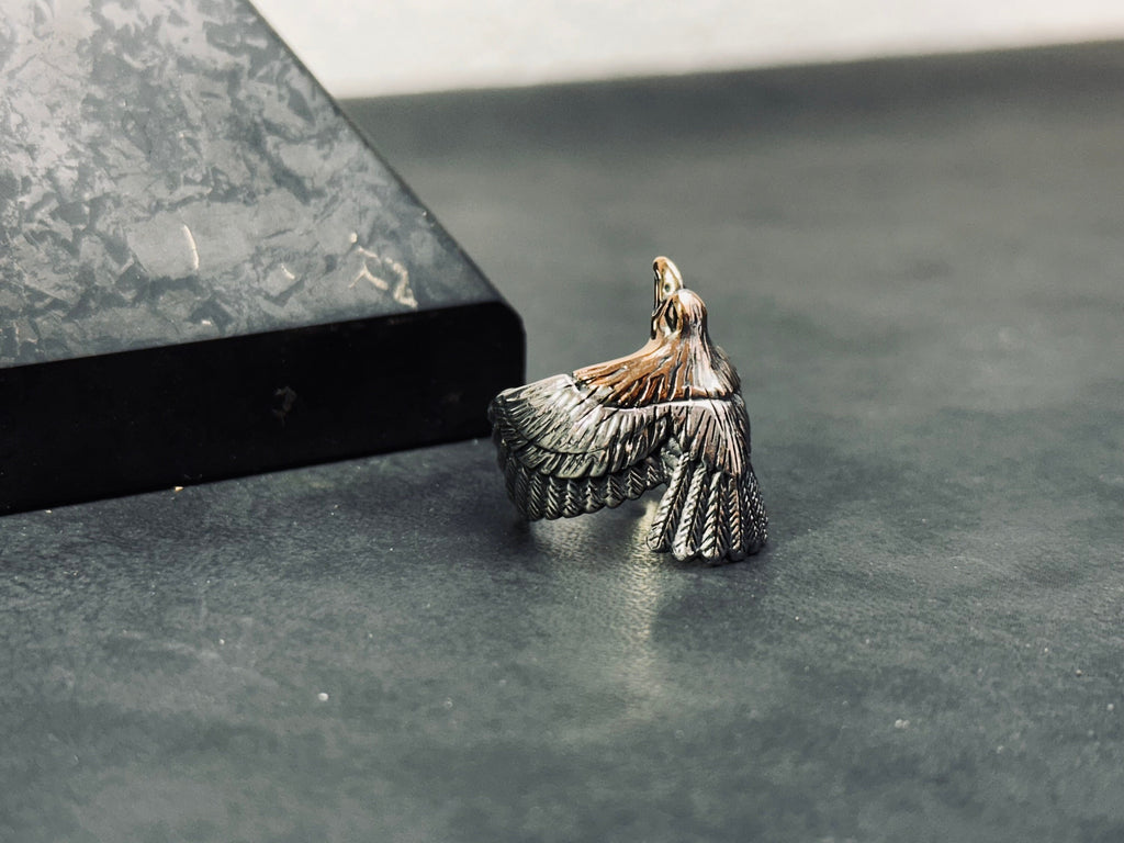 Eagle Silver Ring: Oxidized Sterling, Handmade Minimalist Style