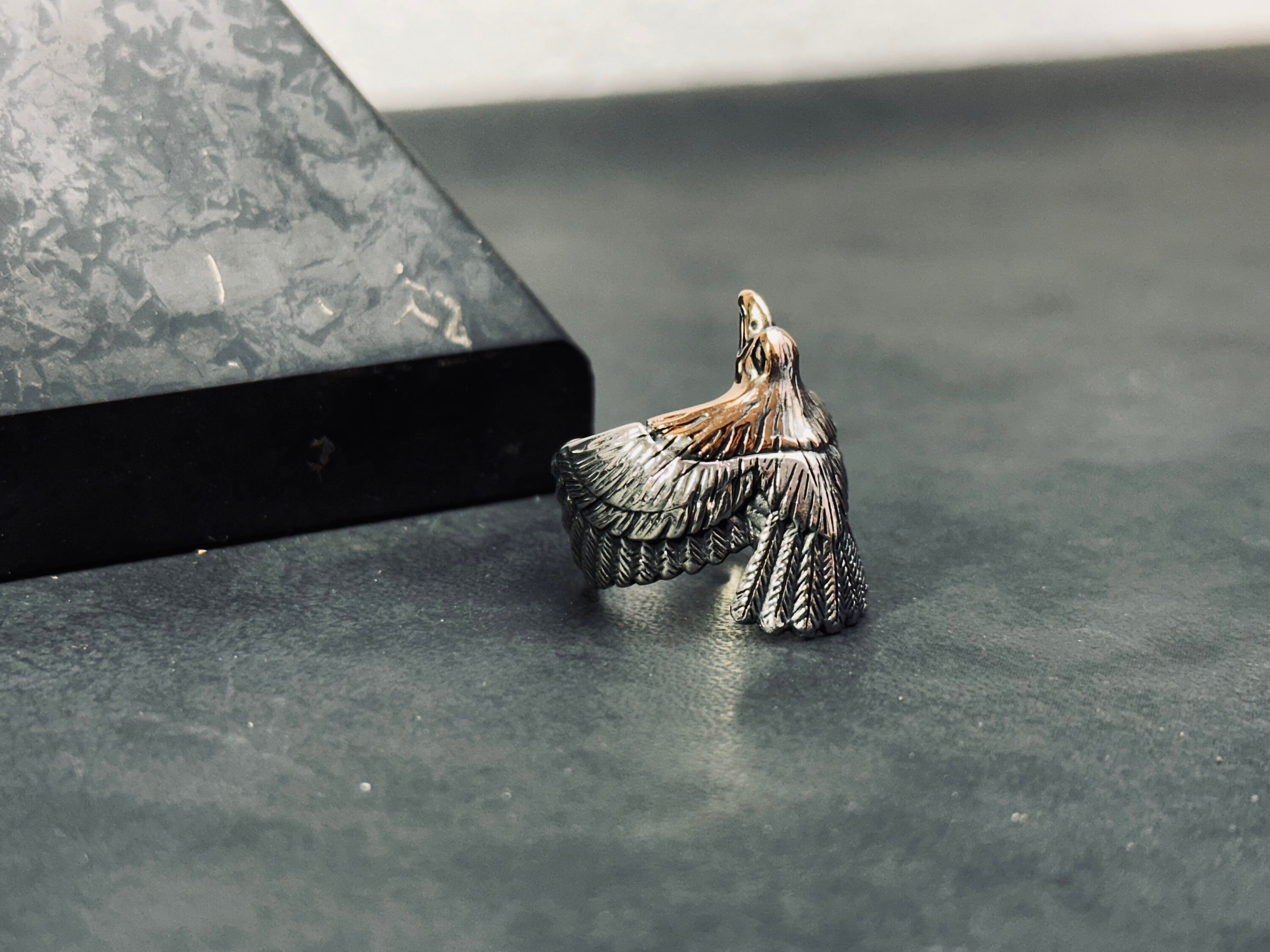 Eagle Silver Ring: Oxidized Sterling, Handmade Minimalist Style