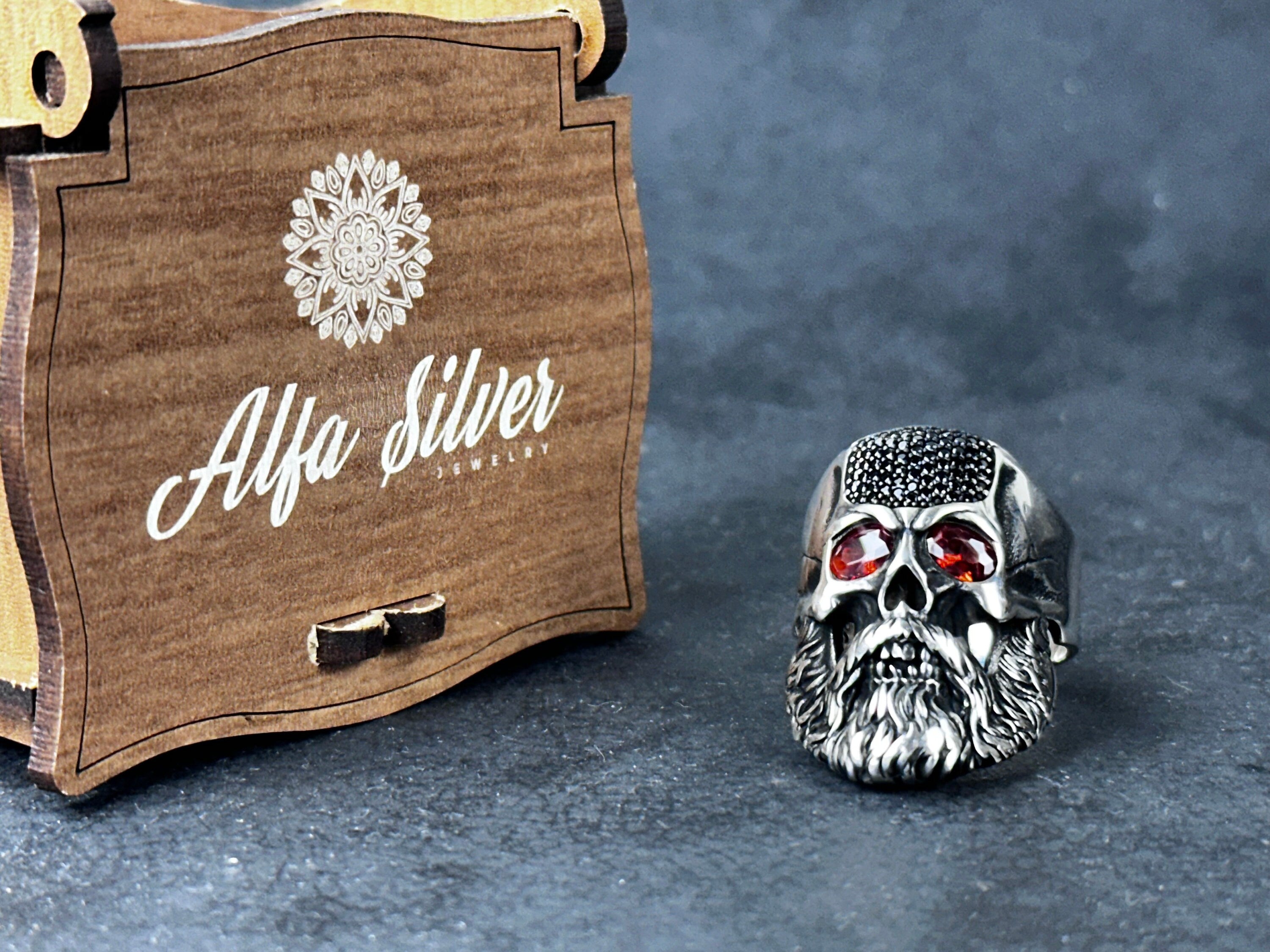 Sterling Silver Skull Ring - Gothic Design with Zircon Eyes