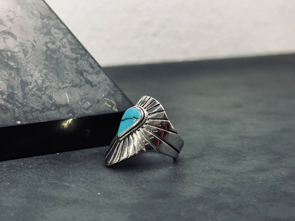 Turquoise Sterling Silver Ring: Geometric Men's Gemstone Jewelry