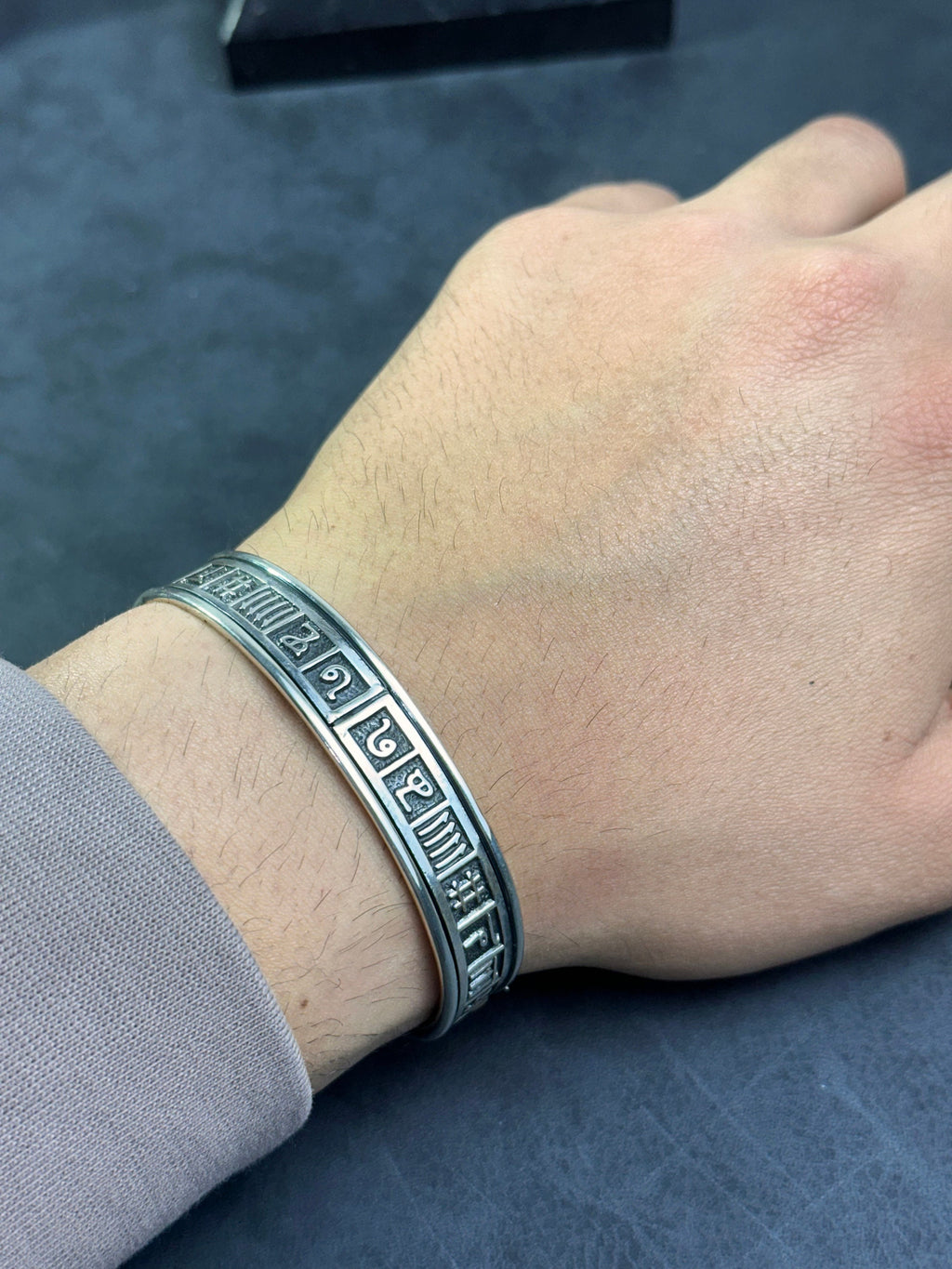 Sterling Silver Bracelet: Nordic Runic Design - Handmade for Men