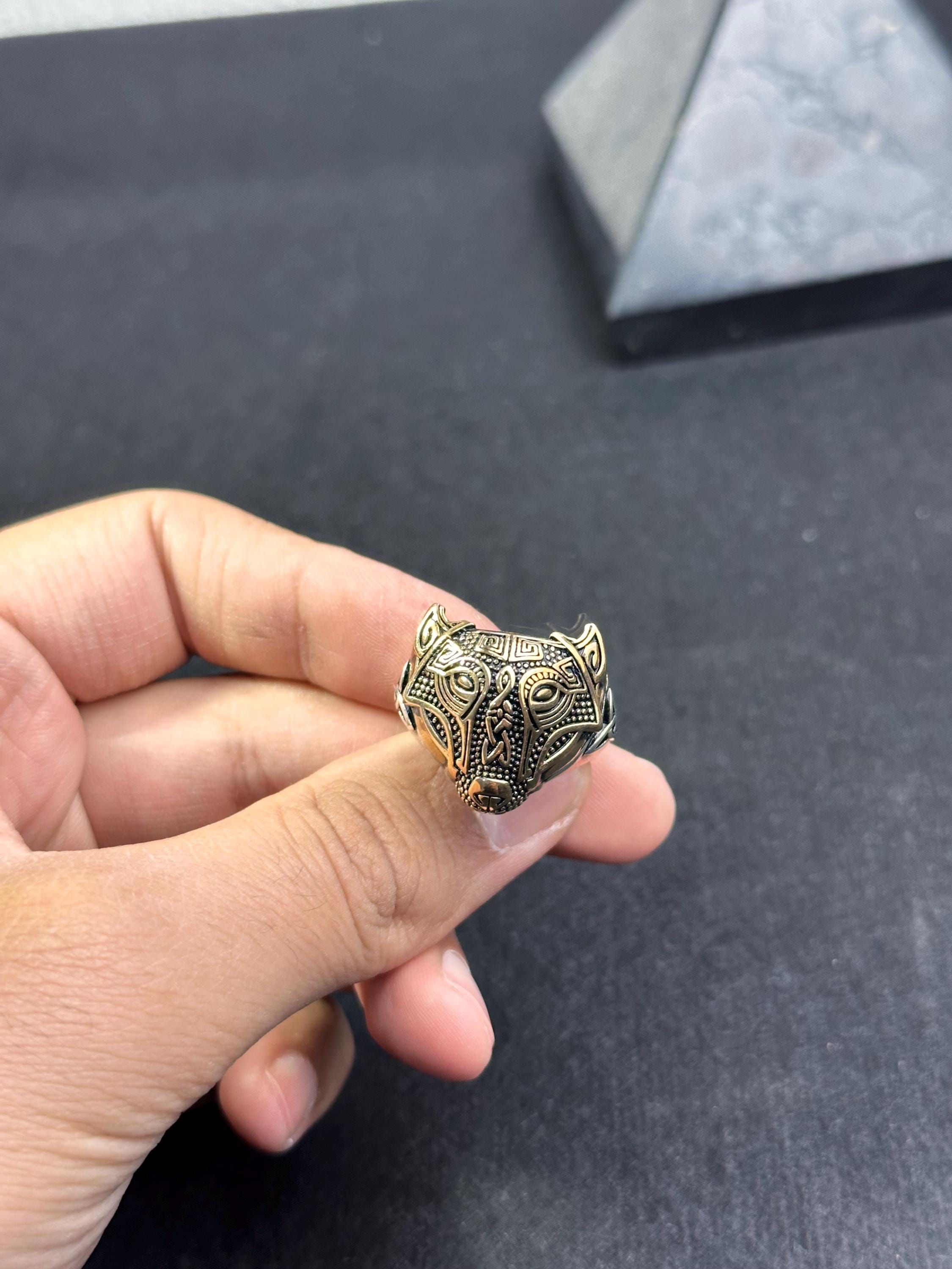 Wolf Ring: Nordic Viking Style (Gold Plated Sterling Silver)