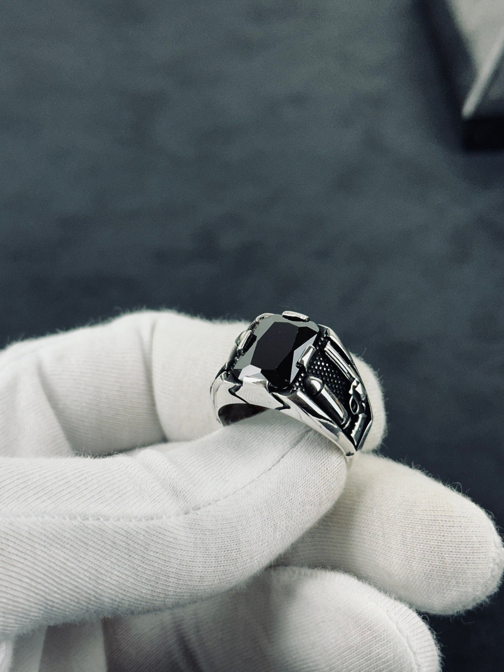Men's Sterling Silver Bullet Ring, Revolver Engraving (Bold Statement)
