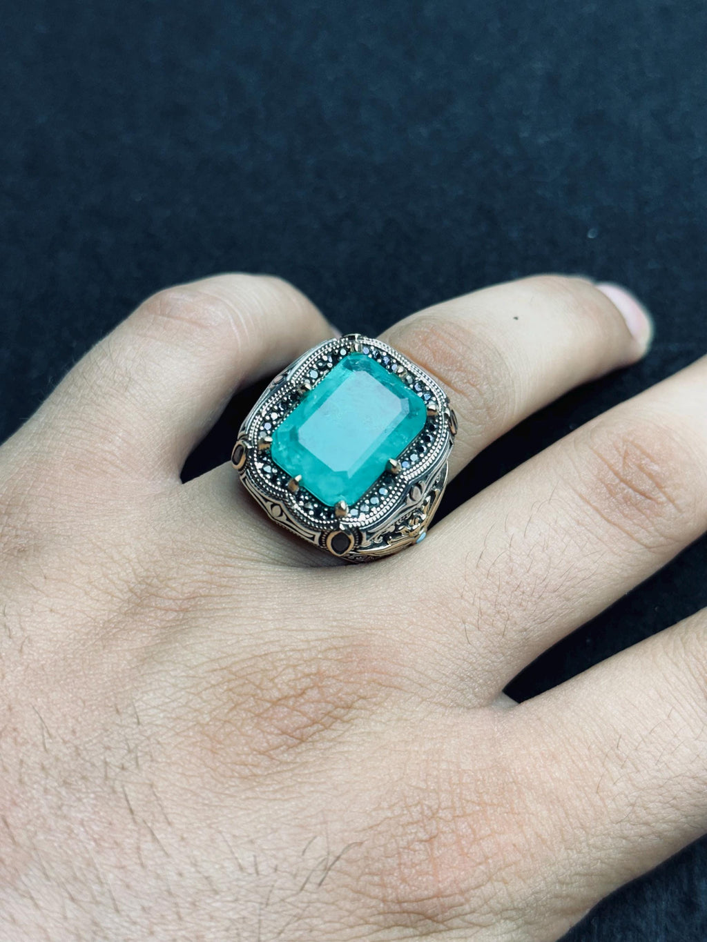 Statement Silver Ring: Turkish Aquamarine Square - Handmade Sterling