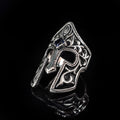 Spartan Helm Ring: Sterling Silver, Emerald Accent - Handmade