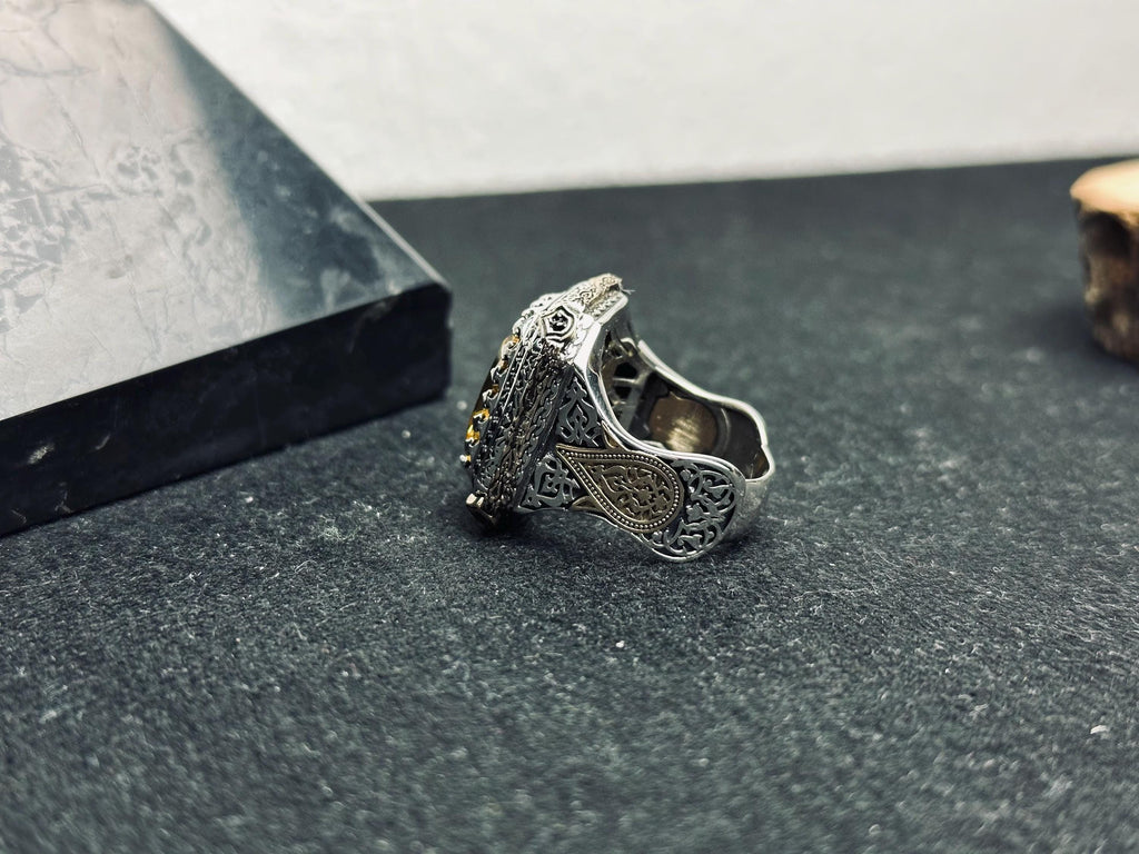 Square Citrine Men’s Ring - Handmade Sterling Silver Bold Gem