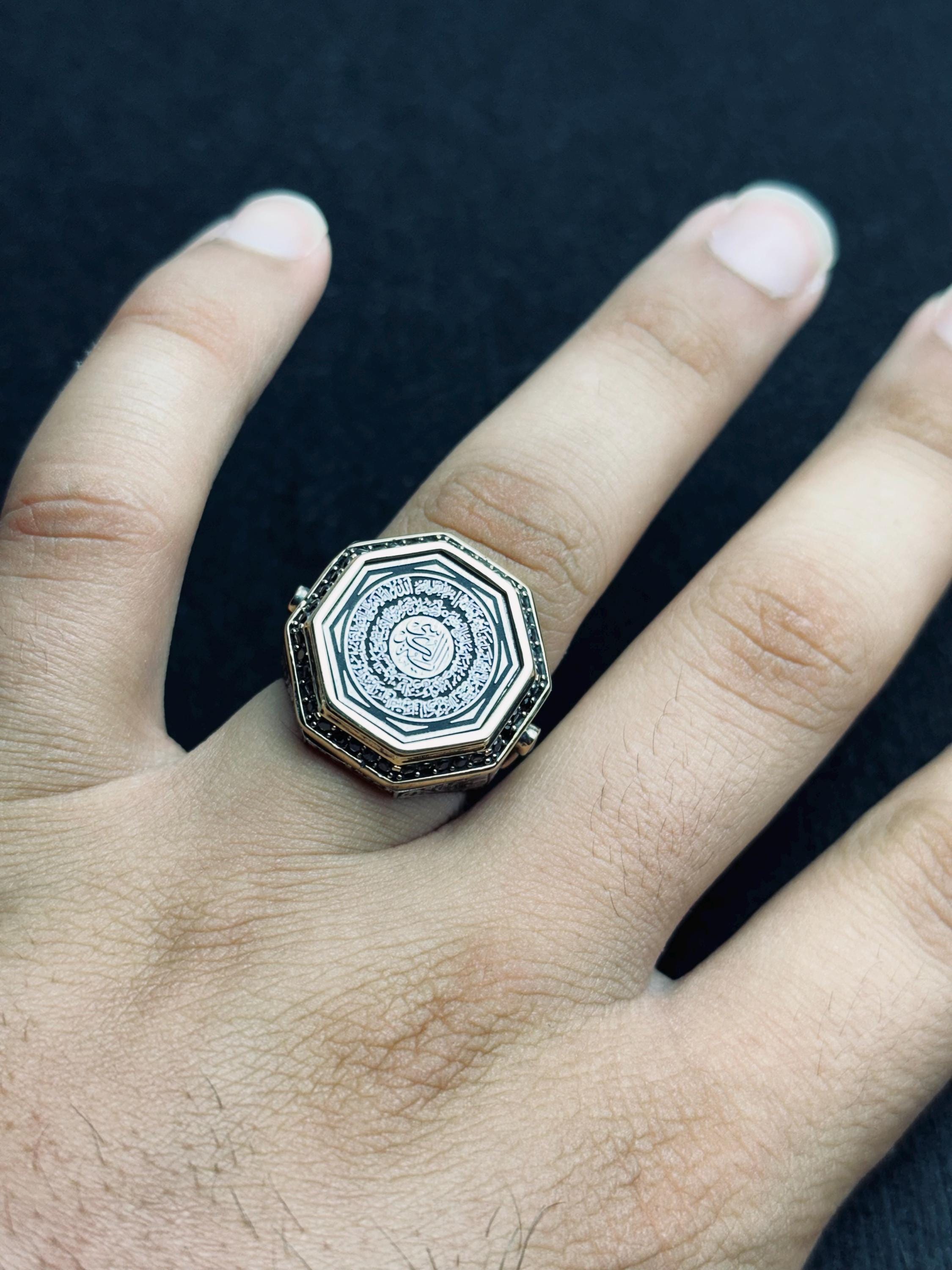 Octagon Dua Ring: Islamic Sterling Silver Jewelry (Handmade Calligraphy)