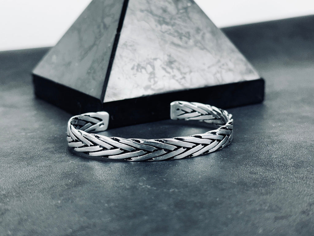 Knitted Sterling Silver Bracelet: Handmade Cuff (Adjustable Size)