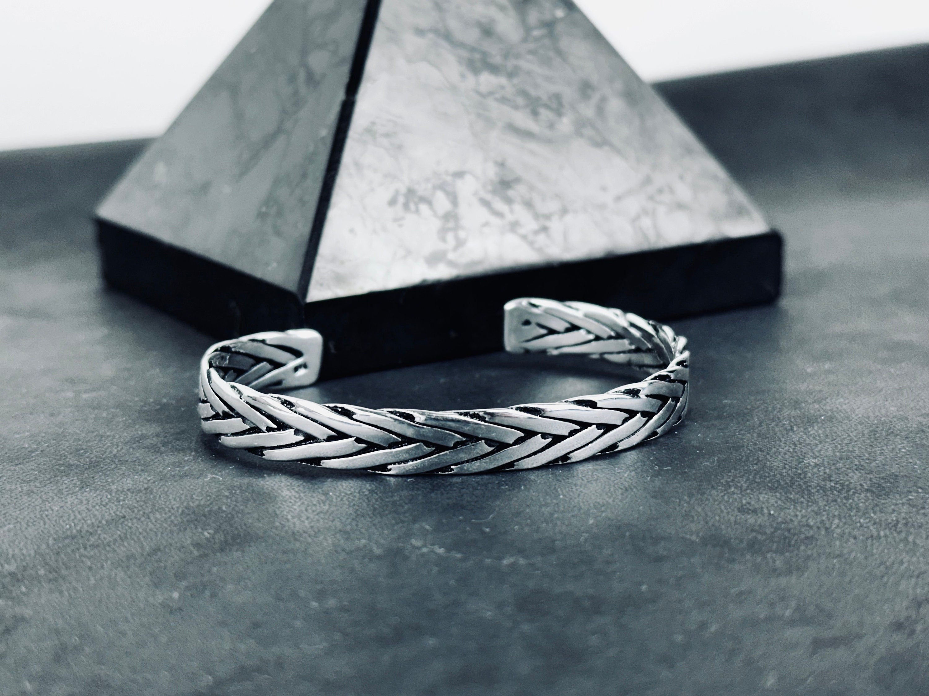 Knitted Sterling Silver Bracelet: Handmade Cuff (Adjustable Size)
