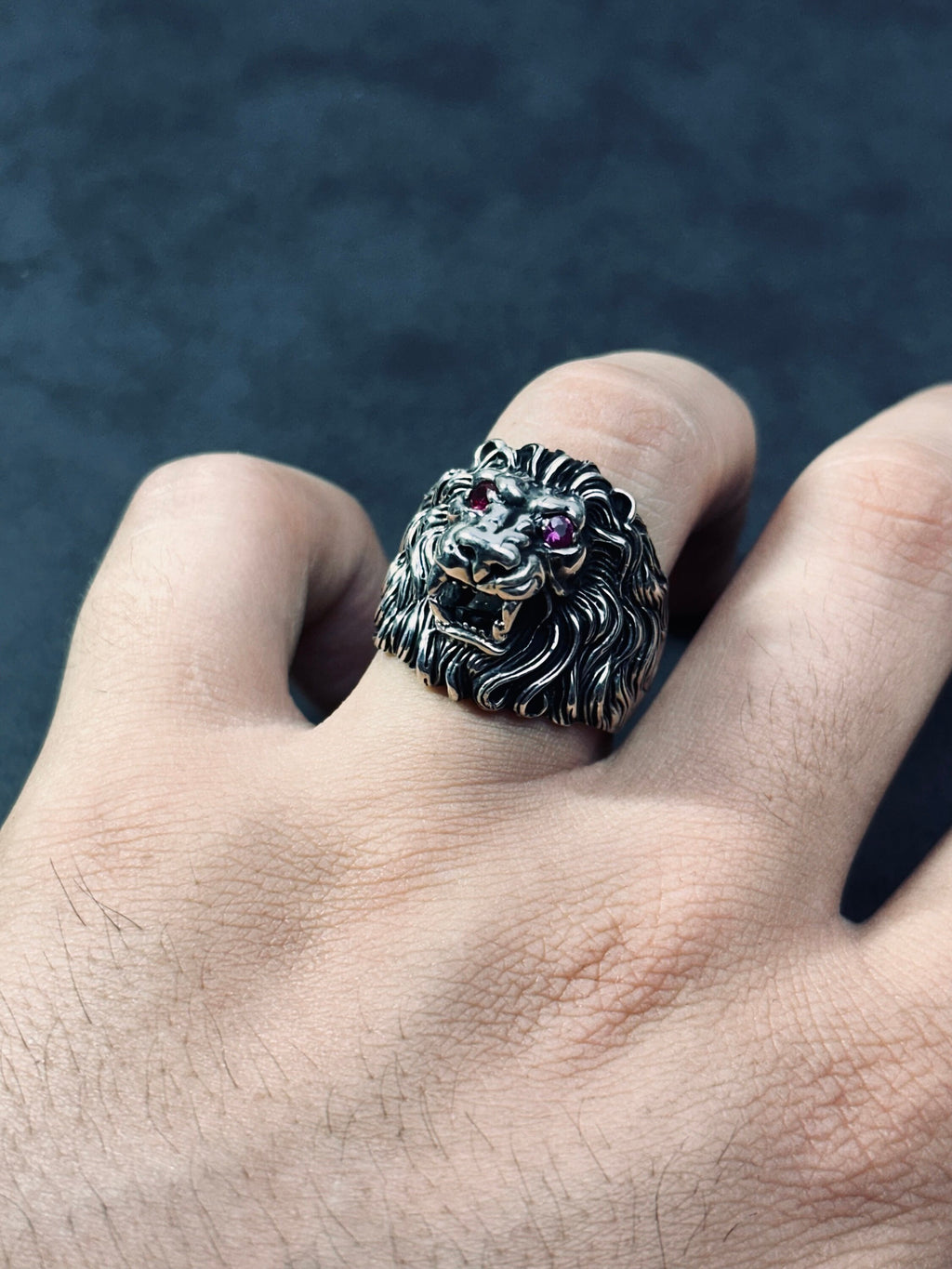 Lion Zodiac Sterling Silver Ring, Cubic Zirconia Eyes (Handmade)