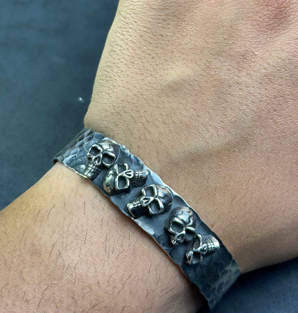 Chunky Sterling Silver Skull Cuff Bracelet (Handmade for Men)
