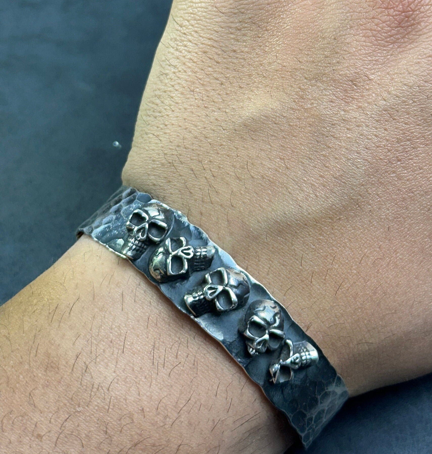 Chunky Sterling Silver Skull Cuff Bracelet (Handmade for Men)