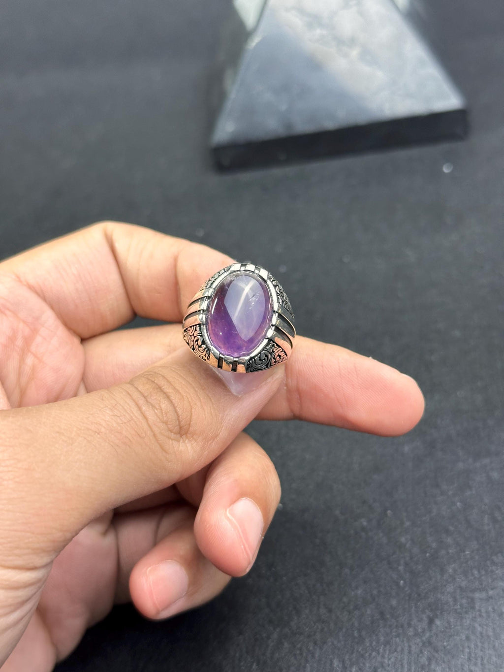 Amethyst Gemstone Ring: Handmade Sterling Silver (Men's Size)