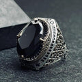 Black Zircon Men's Ring: Sterling Silver Zulfiqar Sword
