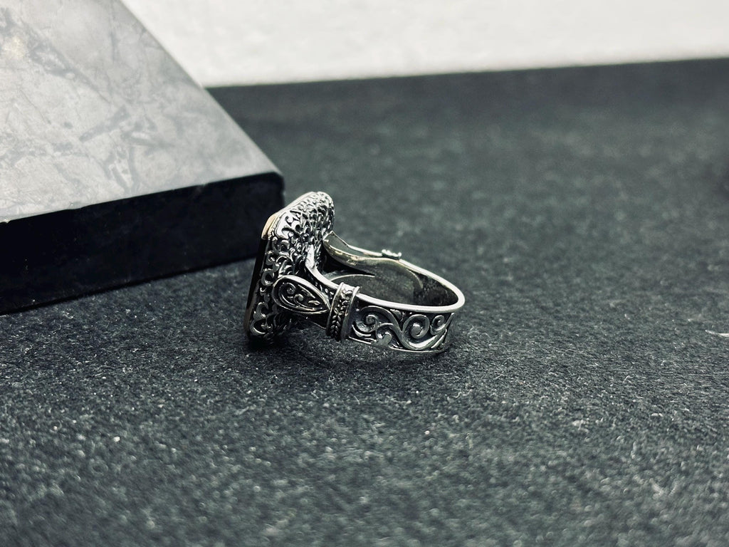 Handmade Silver Ring: Square Onyx Stone Statement (Unisex Size)