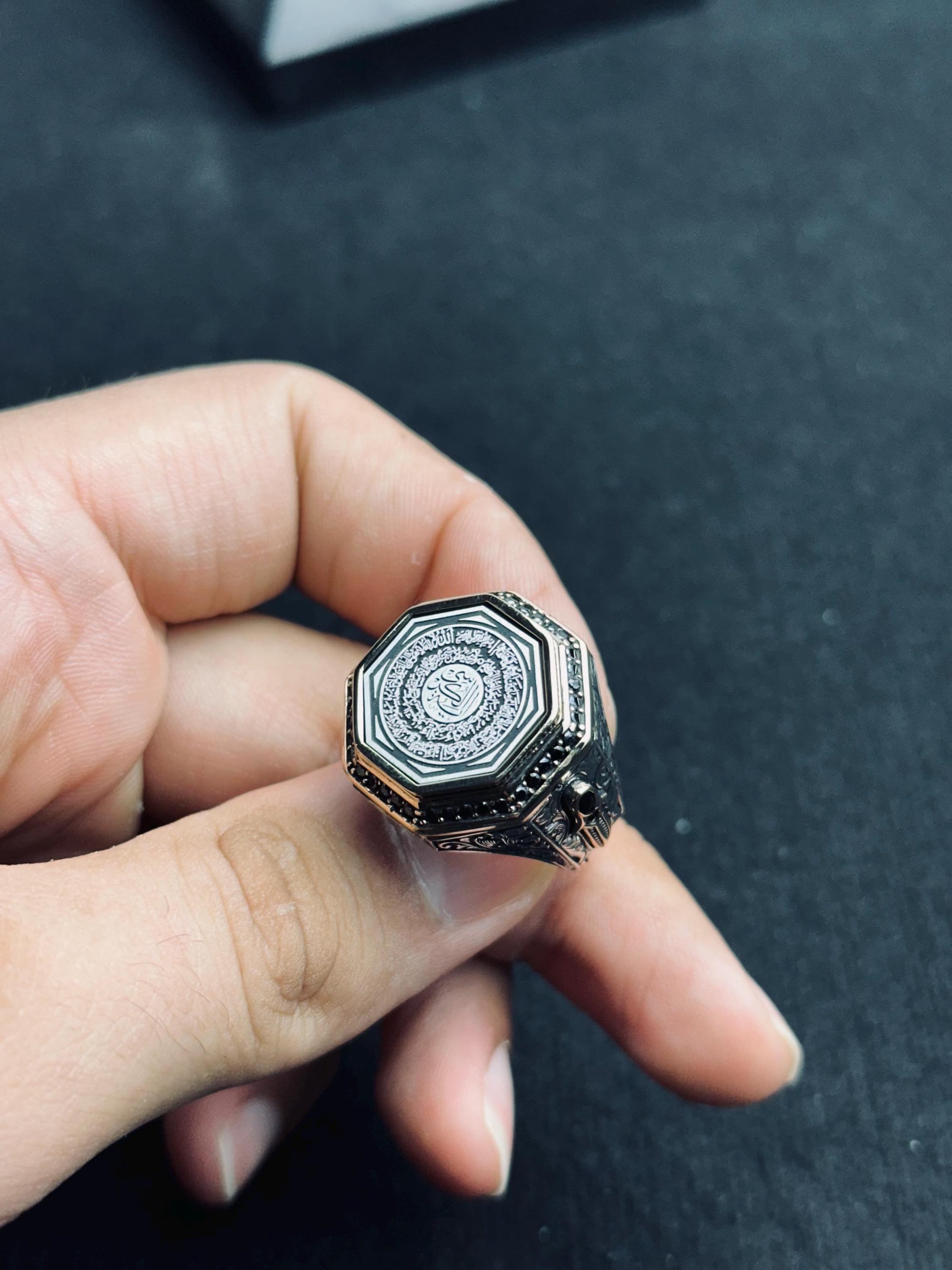 Octagon Dua Ring: Islamic Sterling Silver Jewelry (Handmade Calligraphy)