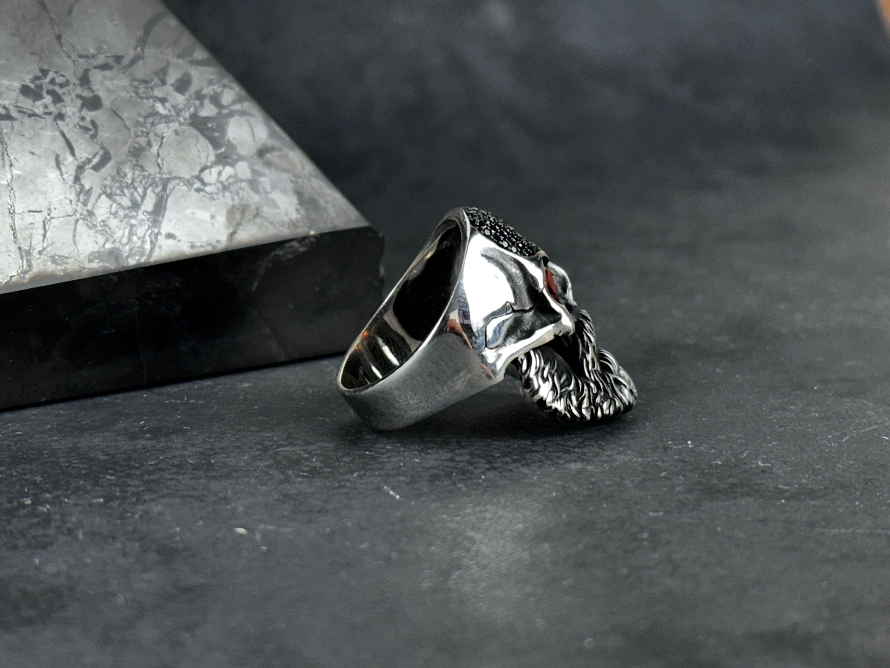 Sterling Silver Skull Ring - Gothic Design with Zircon Eyes