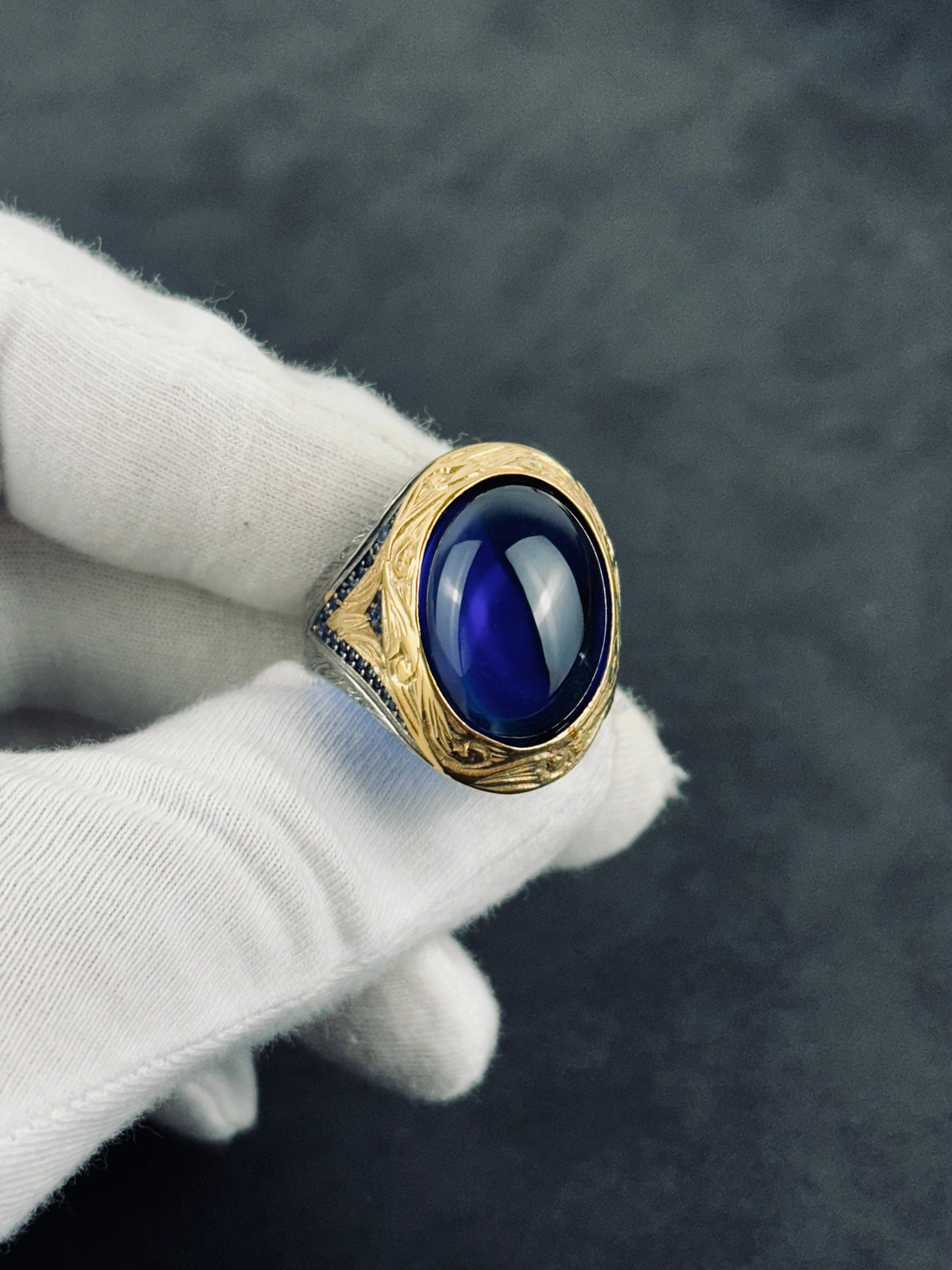 Zircon Statement Ring: Mystic Blue Oval - Sterling Silver