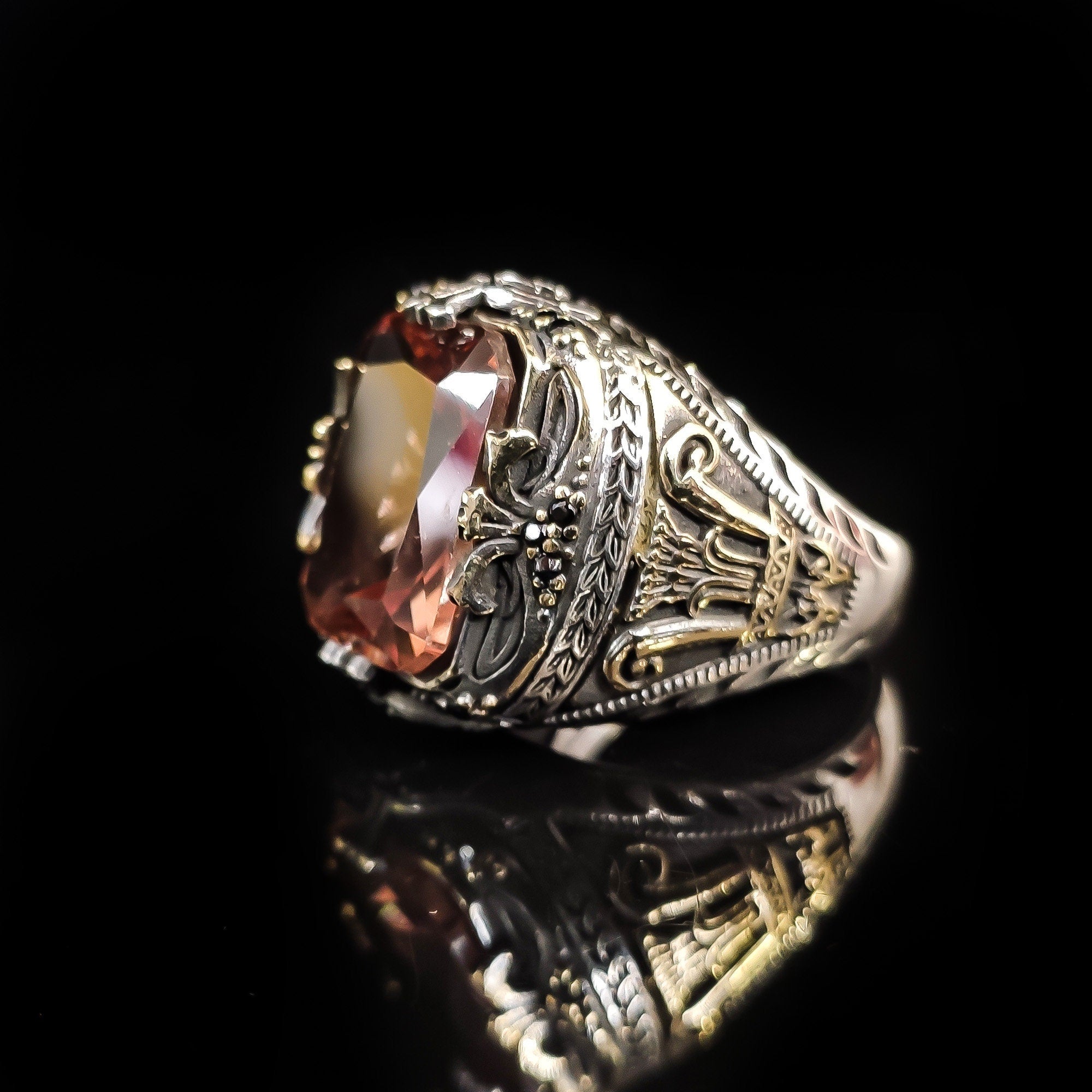 Sultanit Silver Ring: Color Changing Gemstone, Ancient Rome Style
